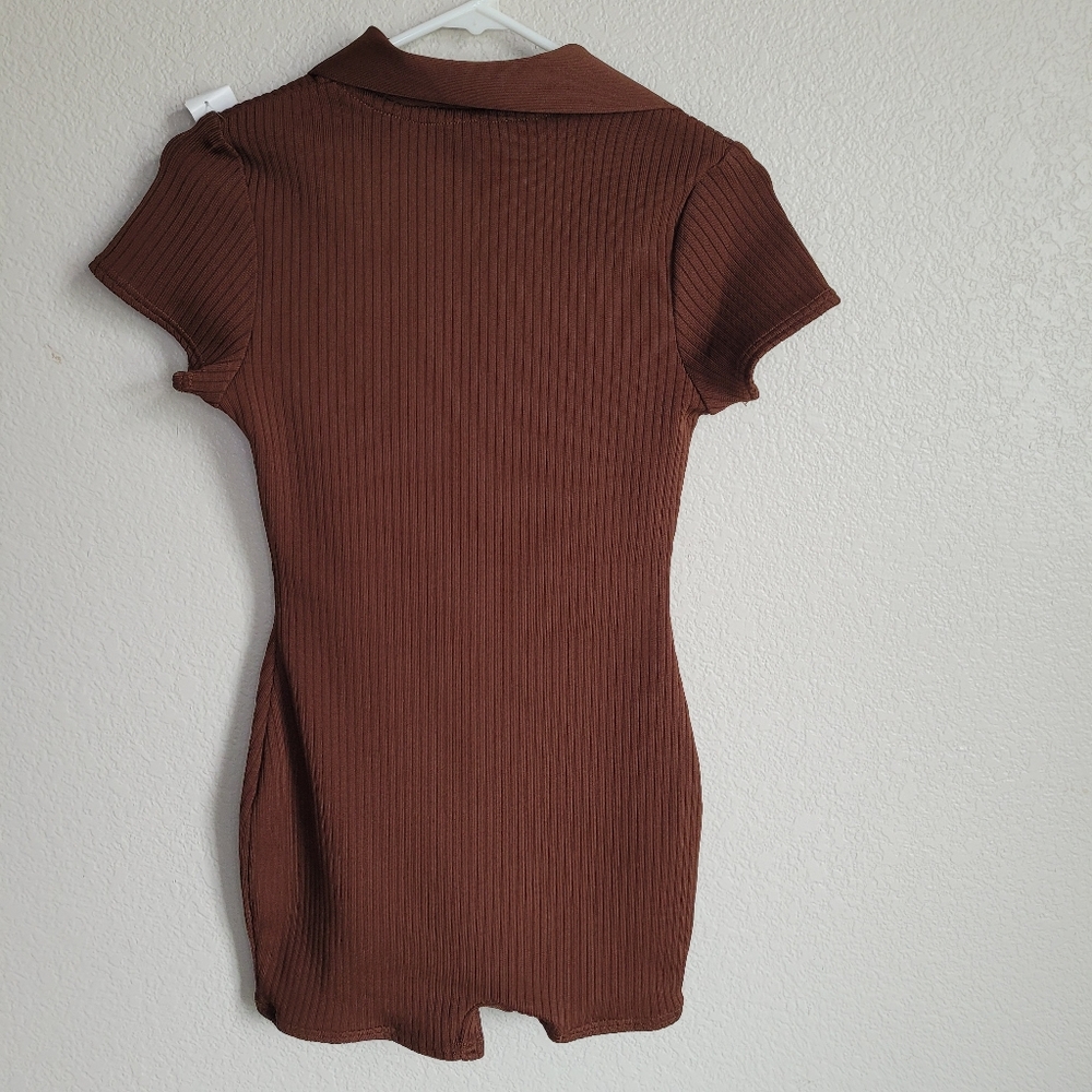 Princess Polly Brown Ribbed Romper - Picture 4 of 6